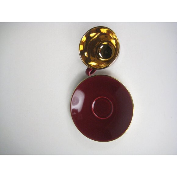 Royal Copenhagen Burgundy Red Gold Vintage Confetti Demitasse Set Denmark 1950s - Picture 9 of 16